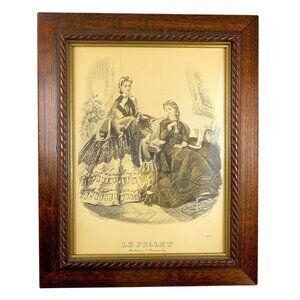 1860s Le Follet Fashion Plate - Women & Boy - Framed Mid-Century Repro - 8x10"